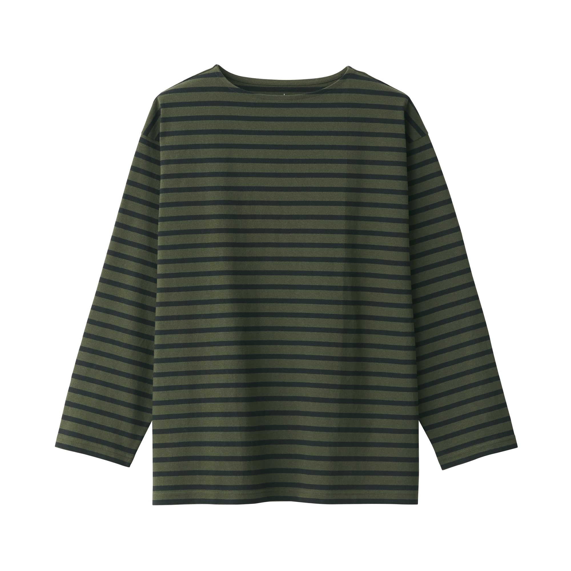 

Футболка MUJI, стираная, плотная, с вырезом-лодочкой, рукавом четверть, мужская, AB1L6A3A, хаки, зеленая кайма, мужская, XS