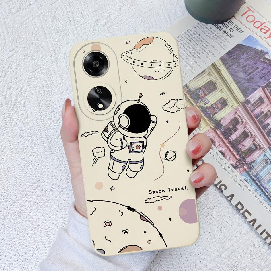 Dla Oppo A11 A1K A7 A15 A35 A52 A55 A1 Etui na telefon Tylna okładka Wzór uroczego kreskówkowego astronauty Miękki płynny silikon Odporny na upadki Pokrowiec dla Oppo Bumper Capa