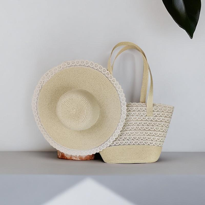 Holiday Straw Bag Lace Woven Bag Large Capacity Tote Bag Women's Spring and Summer New Seaside Shoulder Bag