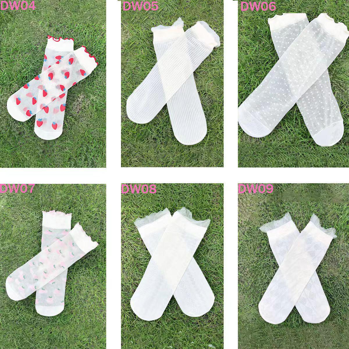 

Женские хрустальные носки до середины икры с кружевной отделкой и клубничным принтом в стиле милой лолиты Argyle