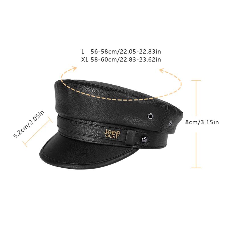 Jeep Unisex Cowhide Leather Cap Captain's Cap Flat Top Military Golf Cap Baseball Trucker Hat, Best Gift 96CA0671 ALM1