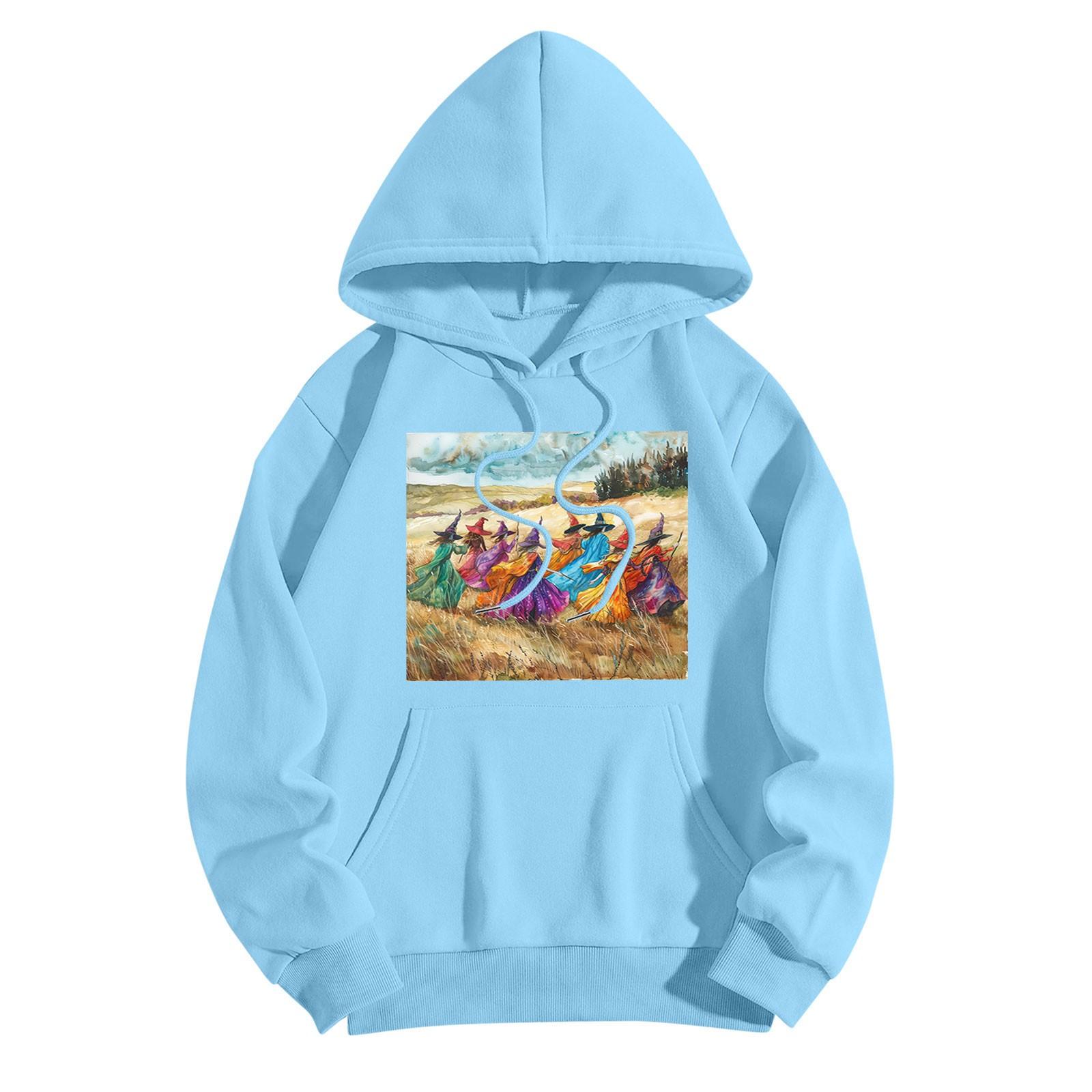 

Толстовки для девочек-подростков с длинным рукавом и принтом, повседневные толстовки с графическим принтом, пуловер на шнурке, симпатичная толстовка большого размера S синий