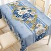 Blue White Rose Flowers Golden Leaves Print Tablecloth for Table Decor Washable Kitchen Dining Table Cloth Wedding Party Decor