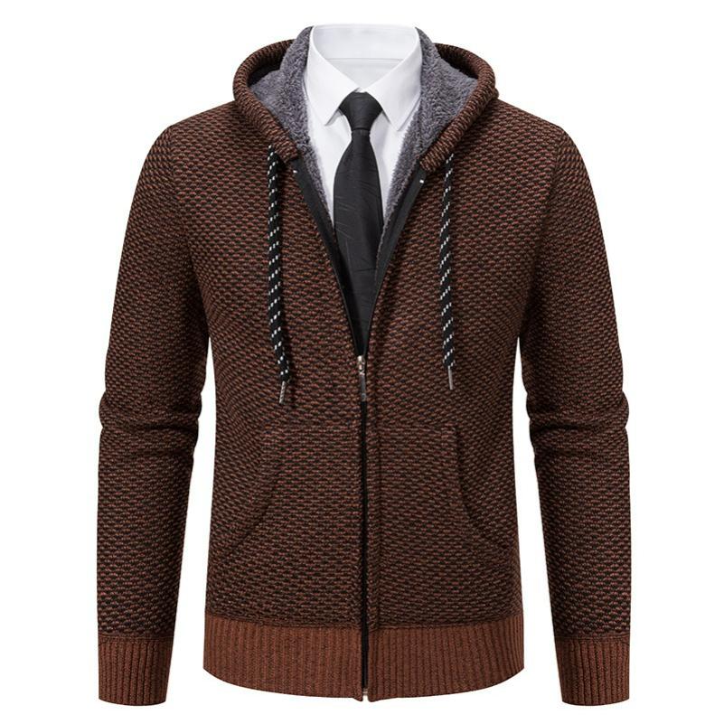 Cardigan Sweater Men s Autumn and Winter Plus Velvet Sweater Sweater Men s Outer Wear Hooded Knitted Jacket M