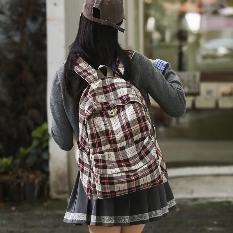 Studentský kostkovaný školní batoh Dámský velkokapacitní batoh Cestovní batoh