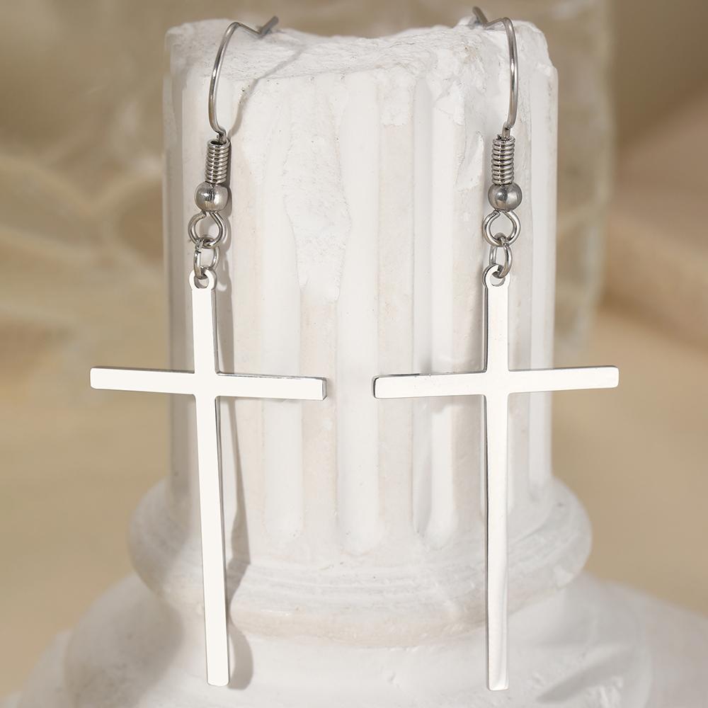 Stainless Steel Earrings Temperament Minimalist Crucifixion Dangle Hip-hop Style Earrings For Women Zircon Banquet Fine Gifts