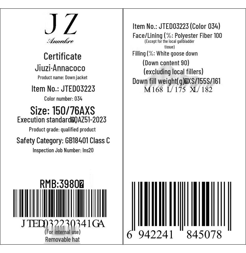 Jiu Zi Anna Coquette Women's Hooded Mid-Length White Goose Down Jacket