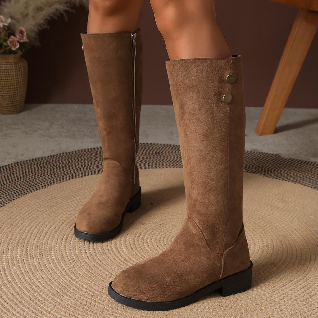 Autumn but knee boots large size suede side zipper British style thin boots women