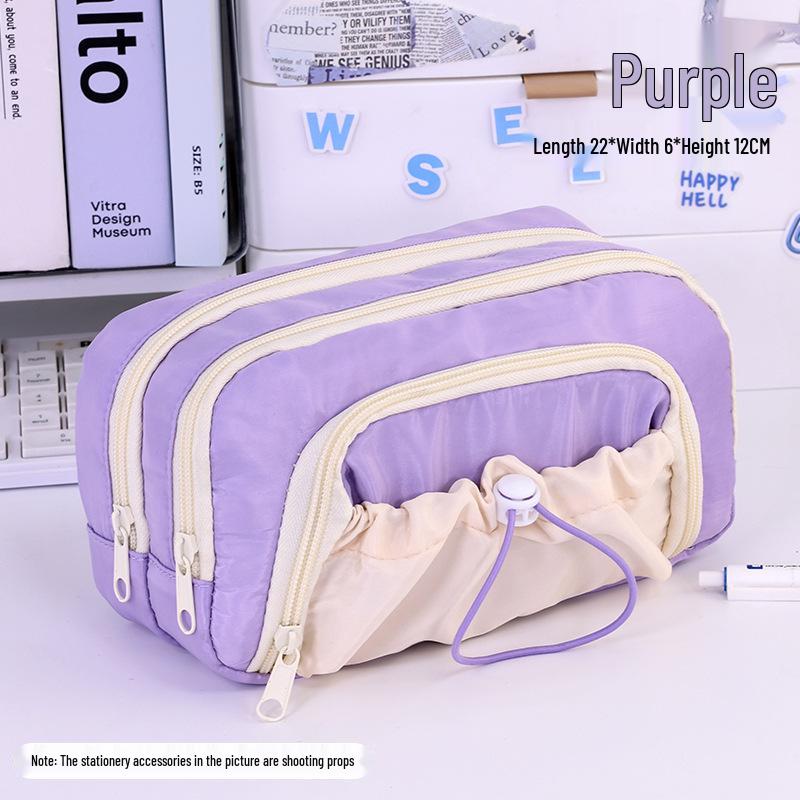 Five-Layer Large-Capacity Pencil Case for Girls - Simple, Stylish, Drawstring Design for Primary and Middle School Students