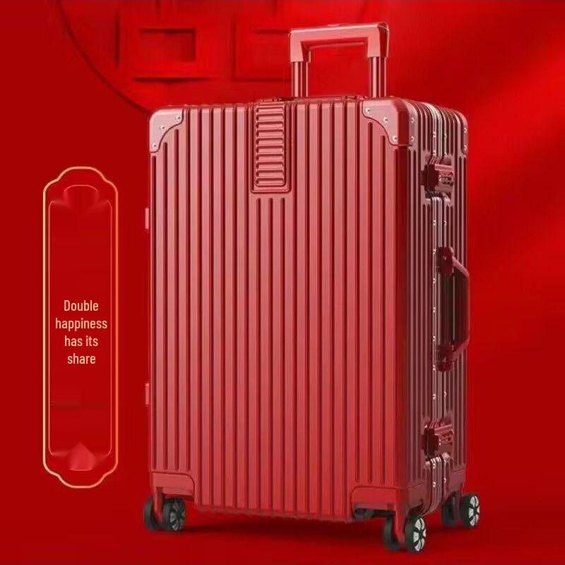 20-inch Bright Red Bridal Dowry Suitcase with Aluminum Frame and Combination Lock