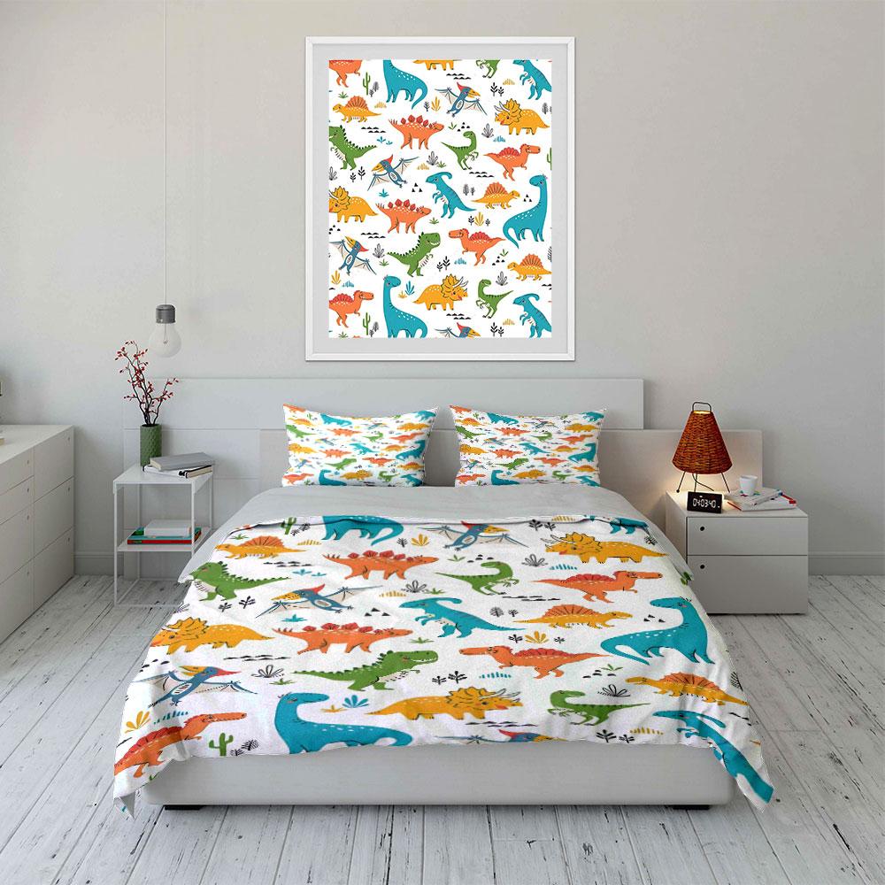 Colorful Cartoon Dinosaur Bedding Bedding Duvet Cover Set Duvet Cover Pillowcases (1 * Duvet Cover 2 * Pillowcases, without duvet insert)