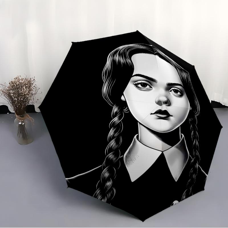 1pc Addams Family Wednesday1 Umbrella, Sun Protection, And UV Shielding. It Has Eight Sturdy Ribs for Outdoor Use And Perfect Gift