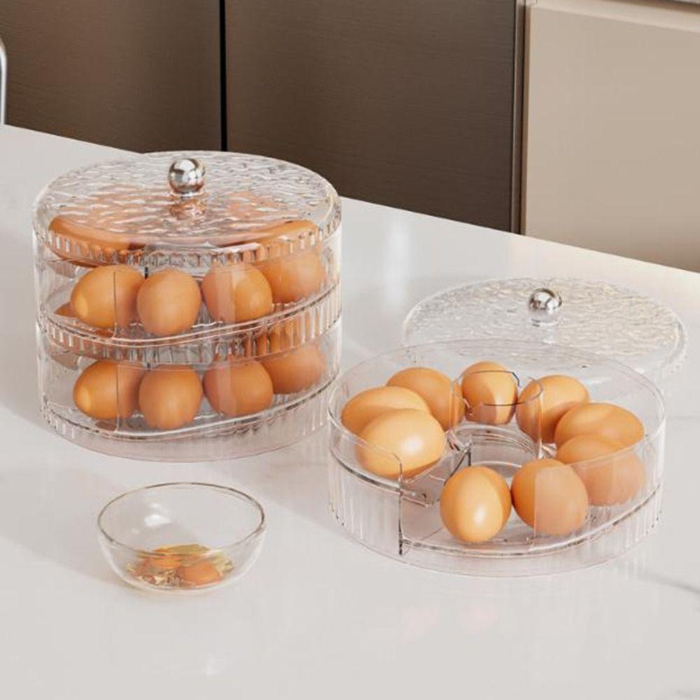 

Round Auto Rolling Egg Dispenser Transparent Egg Protector Practical Egg Holder Restaurant Grey-Single Layer