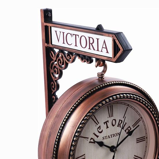 Plastic Wood Pattern Replica Dual Side Victoria Station Wall Clock Hanging Style Platform Railway Clock Home Decor 33.02 Cm