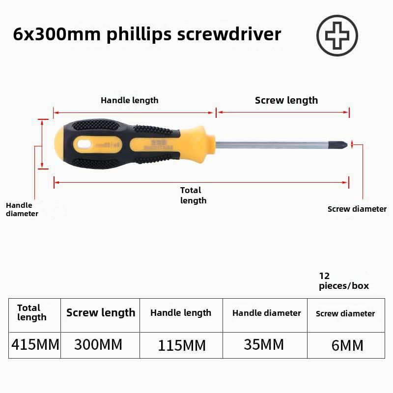 Industrial Grade Cross Flat Head Screwdriver Tool with Strong Magnetic Tip and Non-Slip Handle.