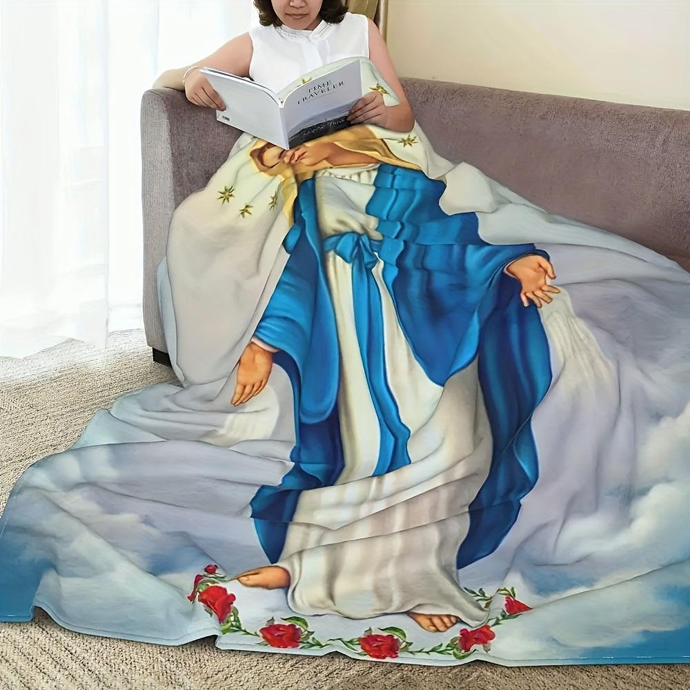 Jungfrau Maria Flanell-Kuscheldecke – Elegant, Heiliger Stil, Reißfest, Ganzjahreskomfort, Ideal für Wohnkultur und Spirituelle Beruhigung