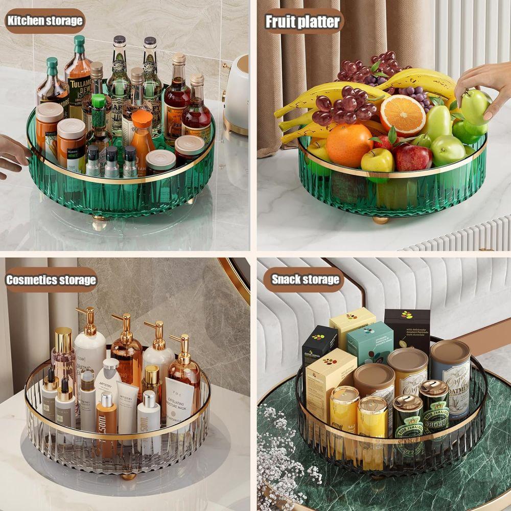 1pc Round Plastic Clear Rotating Container Bins for Cabinet Pantry Kitchen Countertop Refrigerator