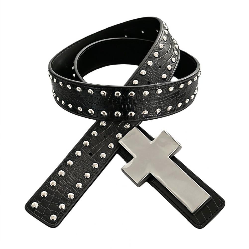 Black Color Punk Studded Belt Studded Design Cross Hip Hop Belt Harajuku Style Belt Goth Style