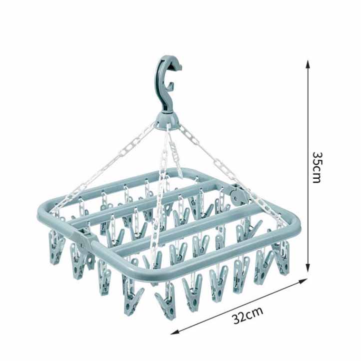 32 Clips Folding Clothes Hanger Dryer Windproof Pants Socks Underwear Plastic Drying Laundry Rack Home Household Accessory