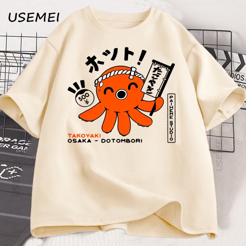 Pánské Dámské Ležérní Tričko s Chobotnicí v Japonském Stylu s Krátkým Rukávem Bavlněné s Kulatým Výstřihem Volná Trička Nadměrná Grafická Trička