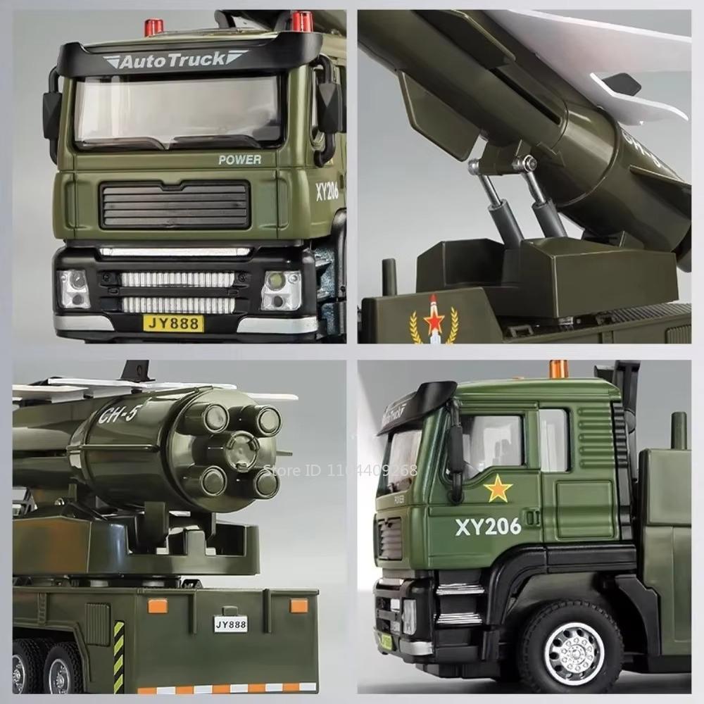 Scale 1:32 UAV Launch Tank Transport Model Car Toy Music Light Pull Back Doors Opened Military Vehicles Models for Kids Trucks