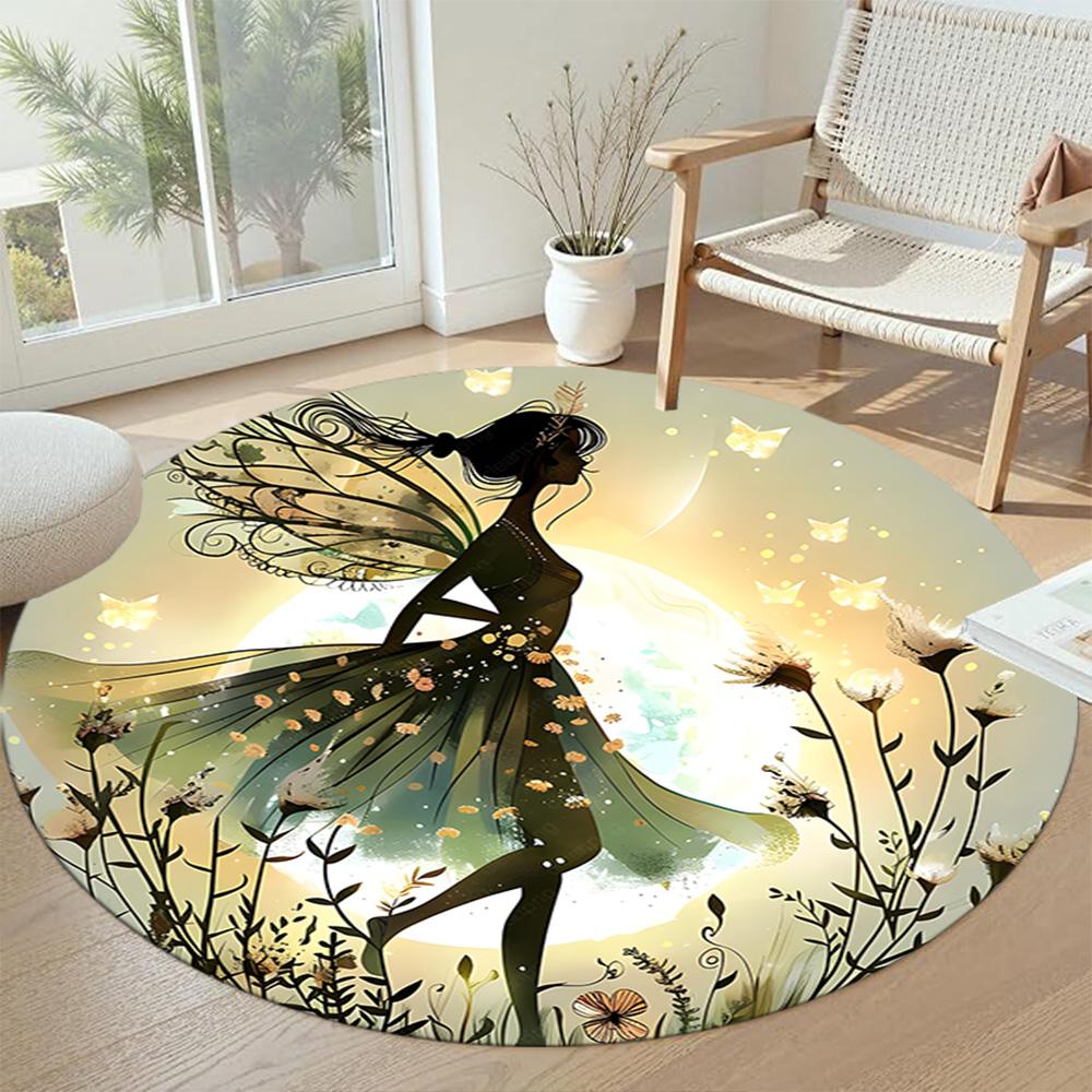 Girl Round Area Rug Suitable for Study Room Playrooms Bedrooms Foyer Antislip Round Carpet Decorate Offices Gift for Festivals