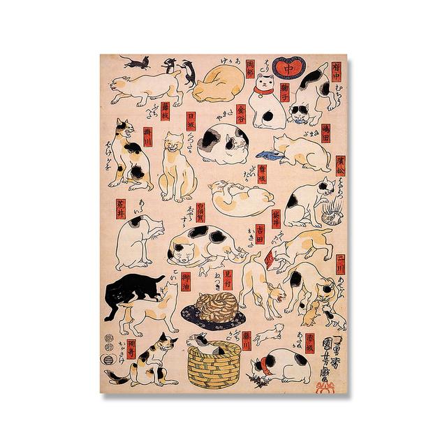 Utagawa Kuniyoshi Cat Olejomalba s různými pozicemi Plakát se zvířaty Retro nástěnná malba Domácí dekorace