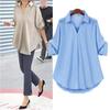 Spring and Summer Women's Large Size Loose Solid Color Top Lapel Mid-length Shirt