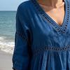 Summer Linen Dress for Women, Casual Beach A-Line Flowy Sundress, Short Sleeve V Neck Hollow Eyelets Long Dress