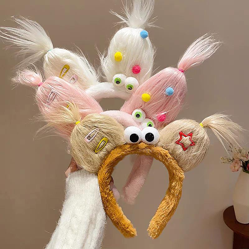 2024  Funny Plush Ugly Doll Hairband Female Winter Cute Cartoon Face Wash Hairband Hair Hoop Korean Girl Hair Grotto Headband