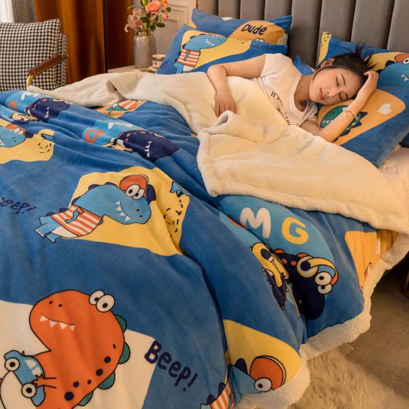 Lamb Wool Blanket Thickened Double Layer Flannel Keep Warm Quilt with Cotton Wadding Soft Sheet Double/single Bed Household Bedding Autumn Winter