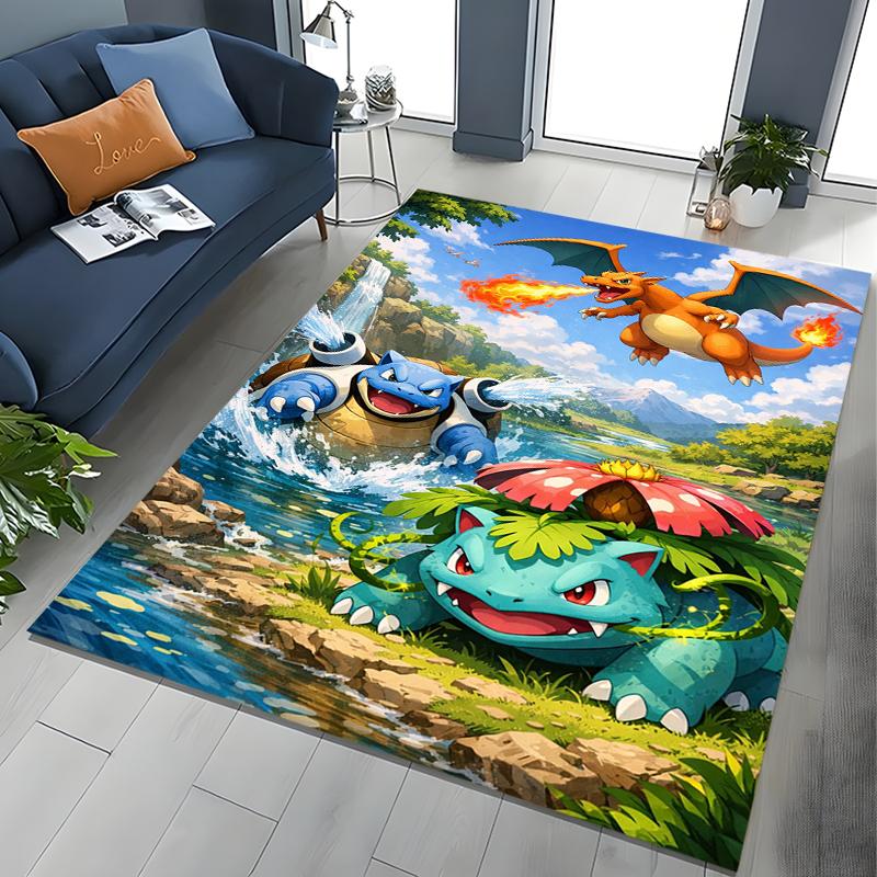 Japanese Anime Pokémon Bulbasaur Carpet for Living Room Bedroom Kid's Room Home Decor Area Rug Non-slip Mat Sofa Cloakroom Mat