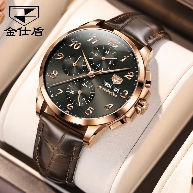 JINSHIDUN Neue Business- und Freizeit-Herrenuhr Multifunktionale Duale Kalenderanzeige Vollautomatische Mechanische High-End-Herrenuhr