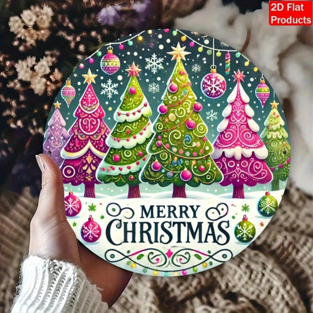 Metal Wall Art Merry Christmas Sign Vintage Pink Wreath Snowflake Rustic Holiday Decor Outdoor Indoor Weatherproof Gift