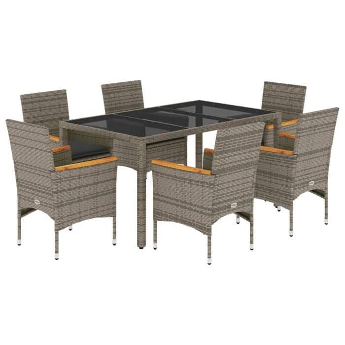 VidaXL Garden Dining Set and Cushions 7 Pcs Grey Rattan Glass, Outdoor Dining Set, Furniture of 3278654
