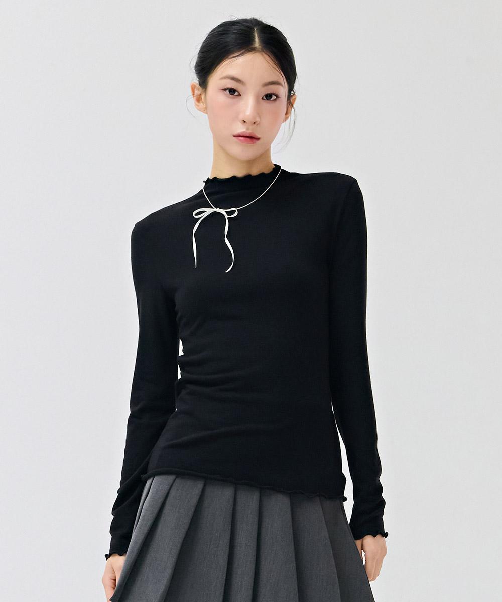 Chase Cult Women S Frill Mock Neck Fleece T-Shirt - Black Black/85
