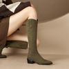 Autumn and winter women's suede fashion boots, black pointed zipper high-heeled boots, new square-heeled leather boots, Korean version of high boots