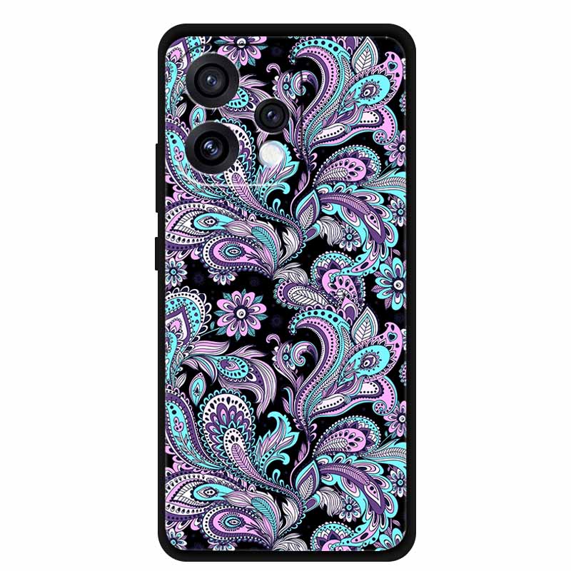 For Oppo Reno15 5G Case Flower Black Silicone Soft Protective Back Covers For Oppo Reno 15C 2025 Phone Case Coque Cartoon Shells