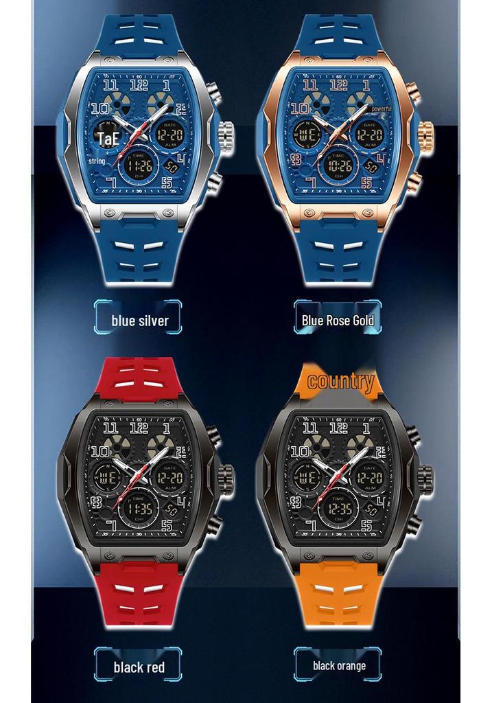 Sanda Dual Display Waterproof Barrel-Shaped Electronic Watch with Alarm for Students and Parties