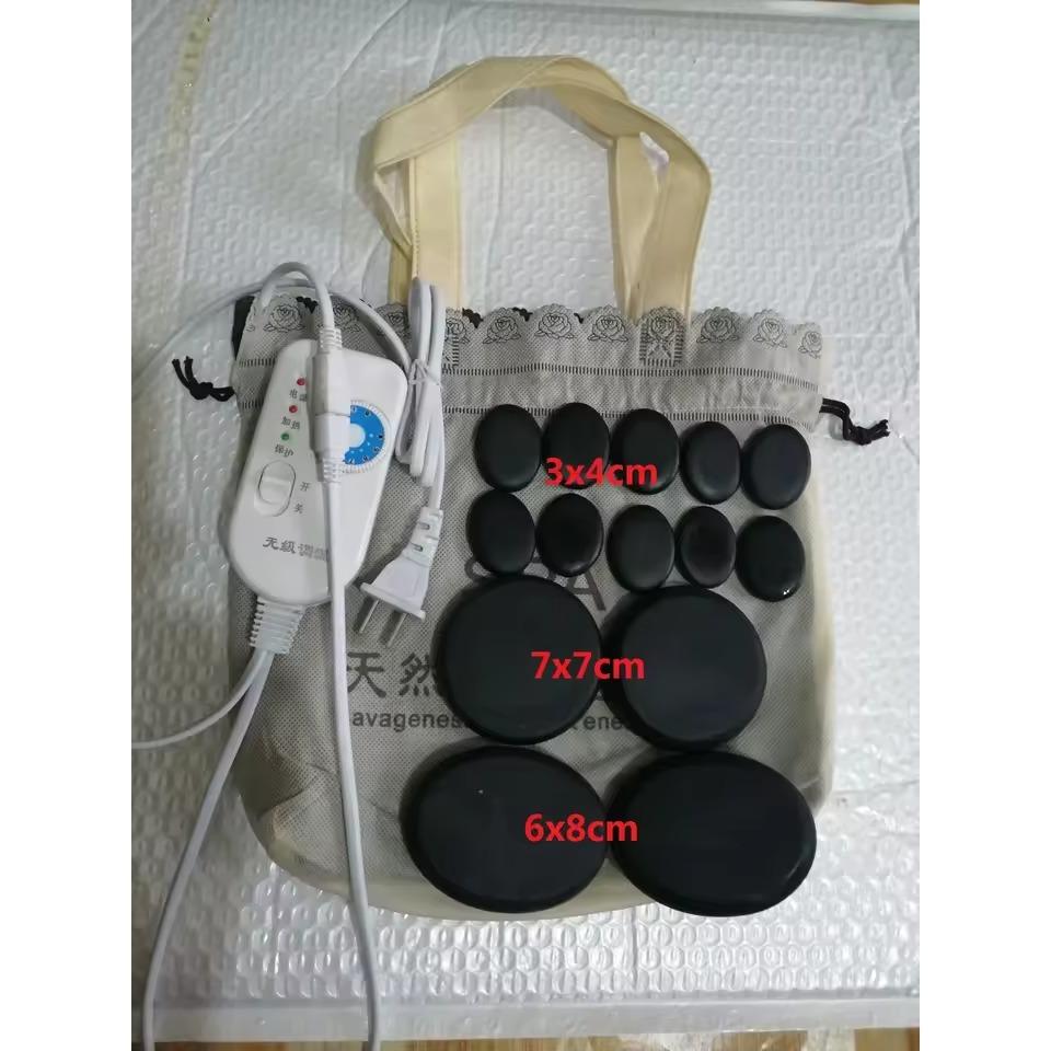 Adjustable/constant Temperature Natural Energy Massage Stones Heater Bag/with 8pcs or 16pcs Cold Hot Spa Rock Lava Stone Sets