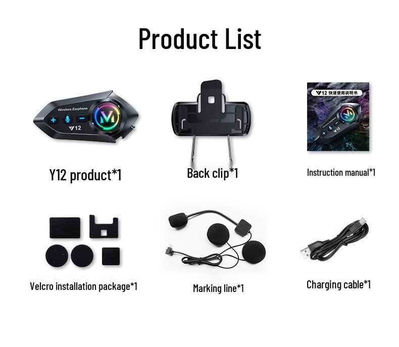 Auriculares Bluetooth para Casco de Motocicleta Y12 con Cancelación de Ruido, Larga Duración de Batería, para Cascos Integrales y Semi-Integrales.