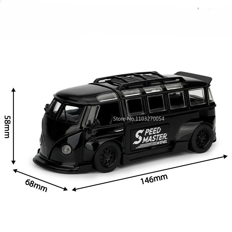 1/32 Scale VK Bus Transporter Model Car with Surfboards Convertible Camping Van, Zinc Alloy Pull Back Toy Car with Sound and Light for Kids Gift