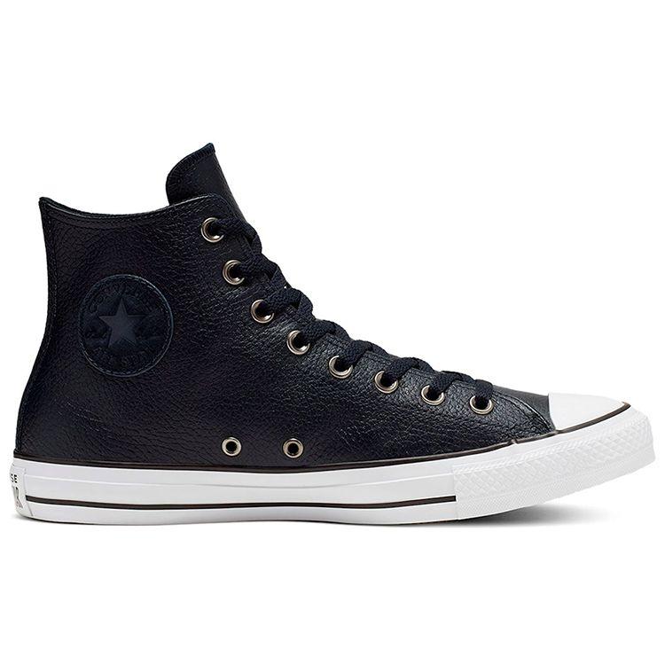 Converse Chuck Taylor All Star Litchi Leather Trendy Versatile Casual Slip Resistant Durable High Top Skate Shoes Unisex Sneakers Deep-Blue 165189C