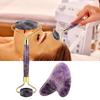 Natural Amethyst Double Head Jade Stone Roller & Guasha Scrapping Plate Face Massage Tool Kit