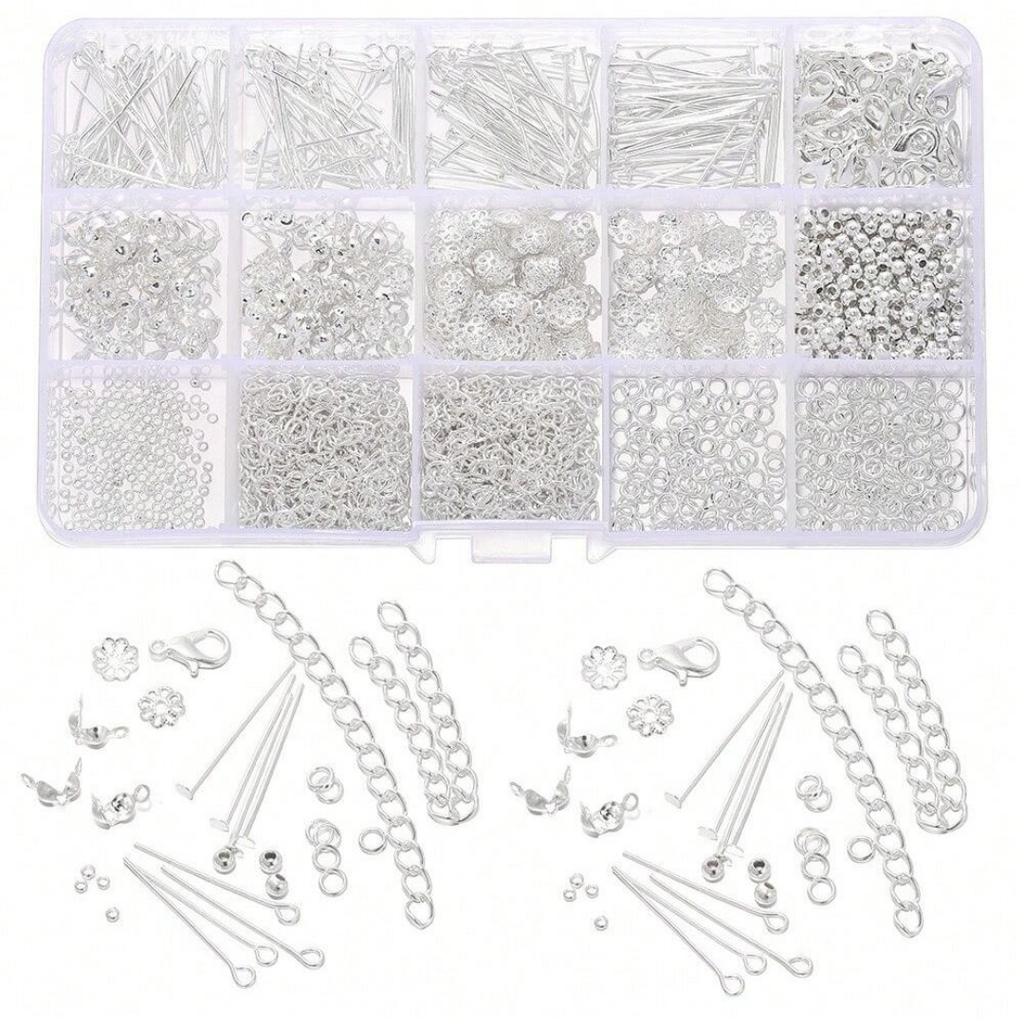 15 Fächer DIY Schmuckherstellung Metallzubehör Materialset - 1260 Stück/Box für handgefertigte Armbänder, Ohrringe & Halsketten