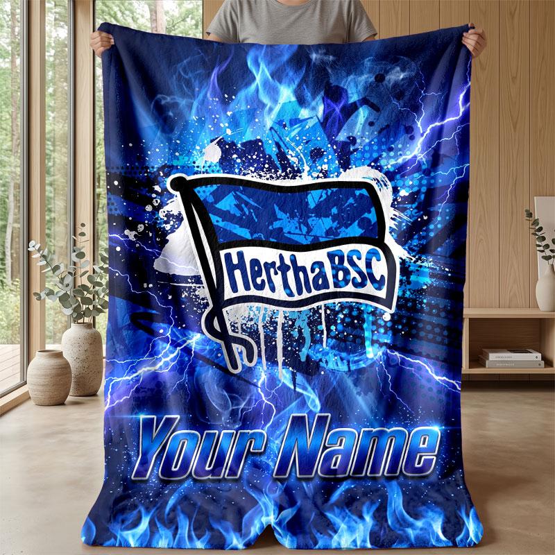 Hertha bsc Coperta in Flanella con Testo Personalizzato Logo Calcio Plaid in Pile Personalizzato Regalo Speciale per Divano Camera da Letto Casa