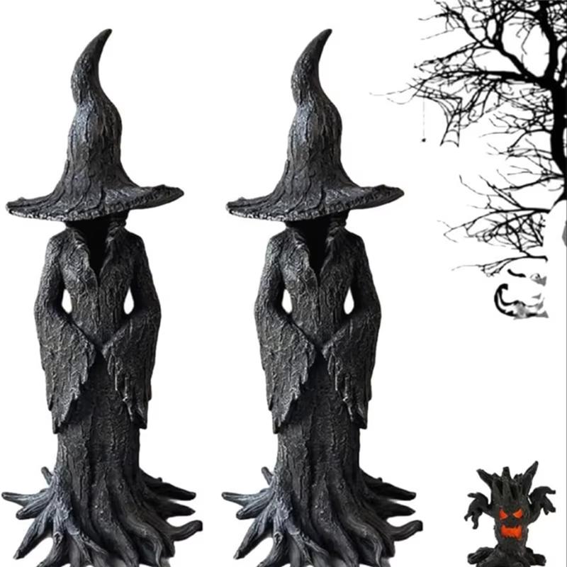 Crackerbarrel Gothic Halloween Resin Figurine Cracker Barrel Witch Statue Retro Magician Decor Dark Fantasy Ornament