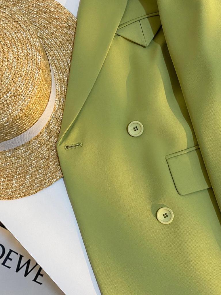 Women's Double-Breasted Slim Straight Green Suit Jacket - Stylish Spring/Autumn 2026 New Arrival