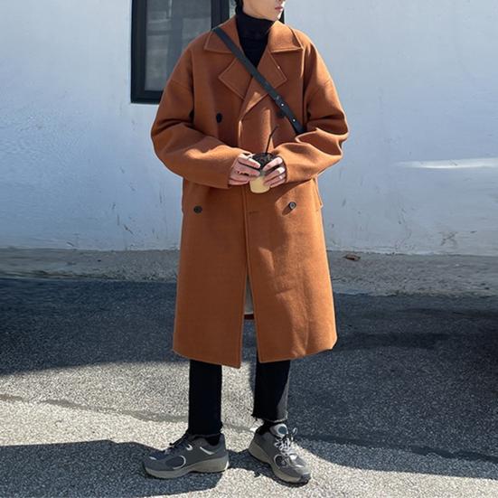 

Мужское шерстяное пальто Yousheng с лацканами и длинными рукавами, двубортная ветровка, однотонная, в стиле ретро, верхняя одежда средней длины L чёрный