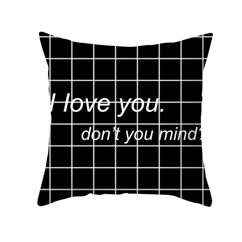 Nordic Throw Pillow Cover Black and White Letters Peach Velvet Cushion Cover Sofa Cushion Cover